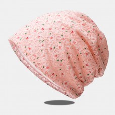 Women Lace Floral Pattern Printed Hollow Breathable Sun Protection Beanie Hat Baotou Hat