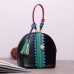 Brenice Women National Retro Mini  Shoulder Bag PU Leather Tassel Decoration Shell Handbag