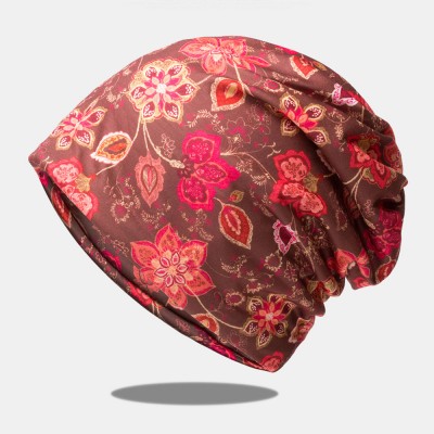 Women Colored Flower Printed Dual  use Elastic Baotou Hat Bib Fashion Breathable Soft Sunshade Scarf Beanie Hat